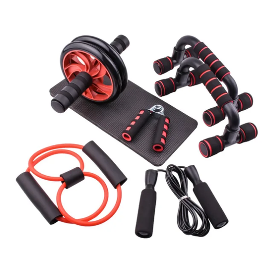7-in-1 Ab Exercise Wheel Kit | Resistance Bands, Knee Mat, Jump Rope & Push Up Bar