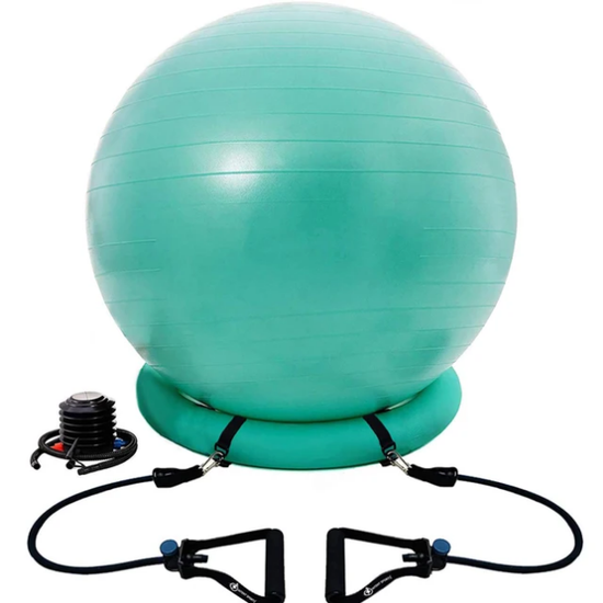 NEH Multicolor Yoga Ball Chair Stability Ball with Inflatable Base Resistance Bands, Fitness Exercise Ball for Home Gym Office